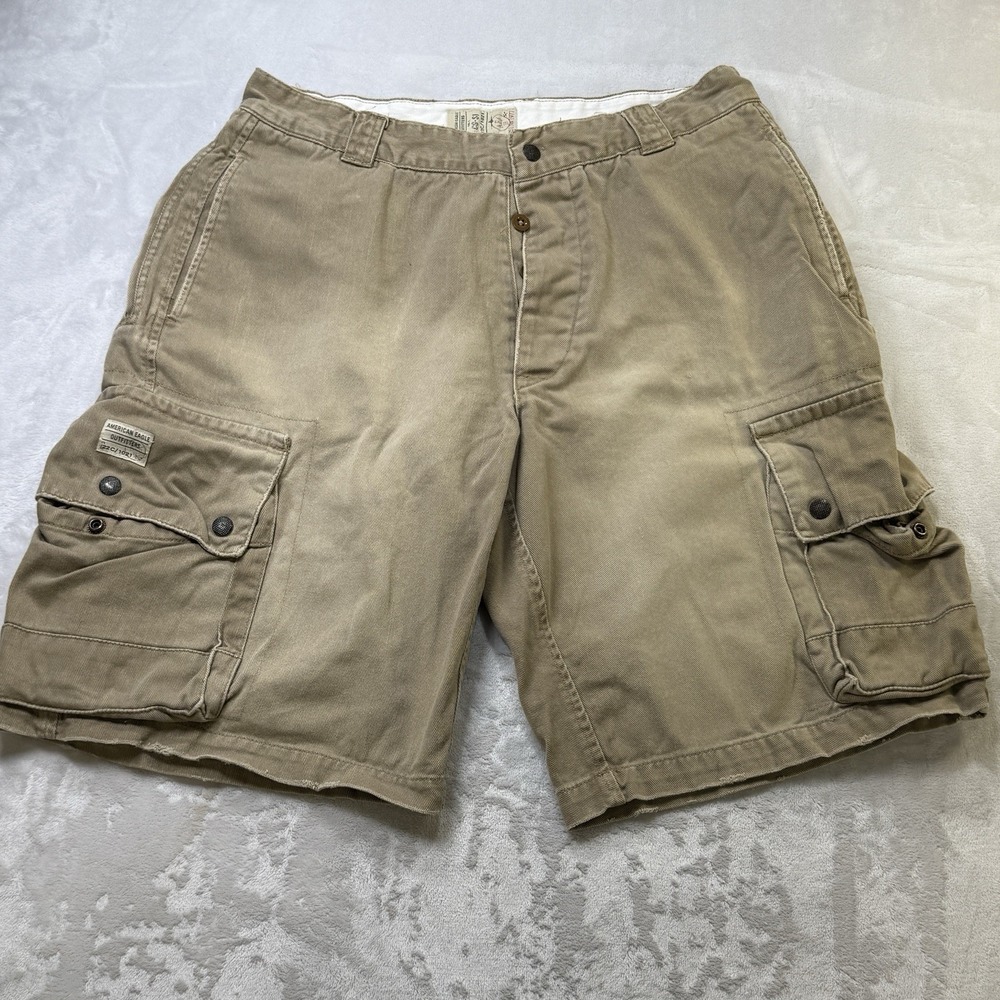 VTG American Eagle‎ Y2K Cargo Shorts Mens 34 Khaki Utility Baggy Skater